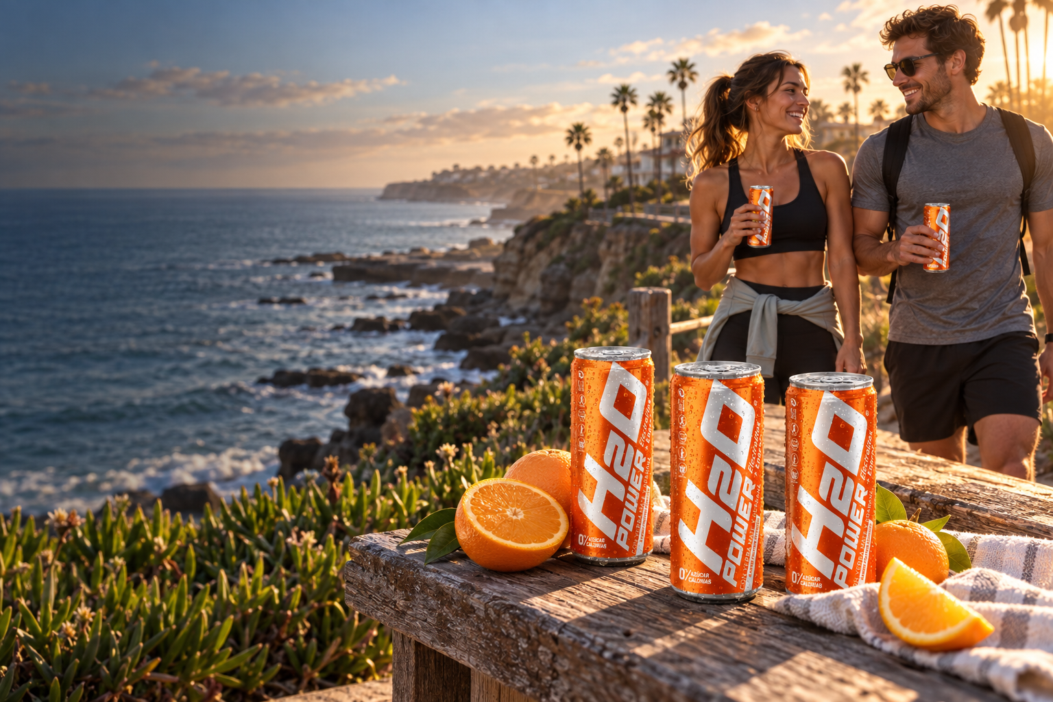 Friends and H2O Power cans during a wellness break on the La Jolla coast